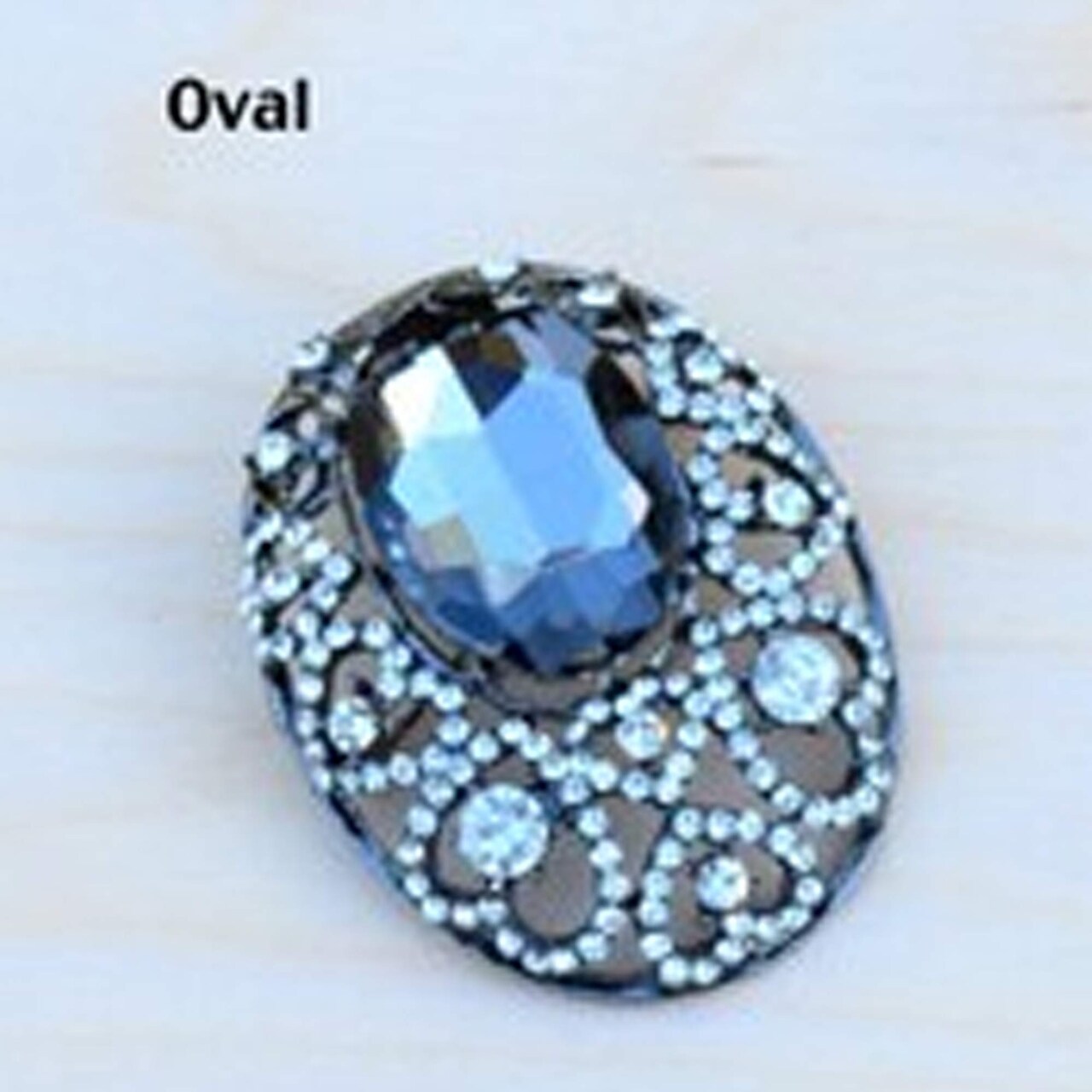 Oval Gunmetal Gothic Crystal Brooch with AB Rhinestones for Vintage Costume Jewelry